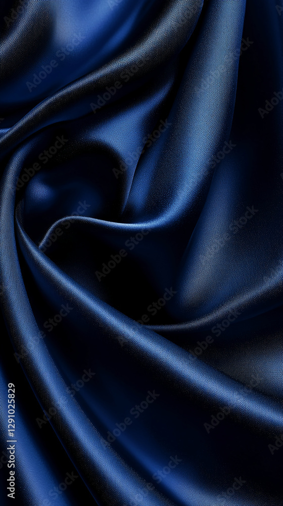 Obraz premium Close-up of luxurious dark blue satin fabric with smooth, shiny texture and soft folds, symbolizing elegance, luxury, and sophistication.