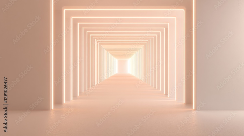 Obraz premium Minimalist hallway with glowing light, creating an illusion of d