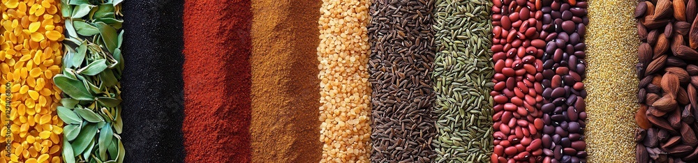 An Exquisite Array of Colorful Spices and Seeds, Showcasing Nature's Rich Bounty in a Vibrant Display An Exquisite Array of Colorful Spices and Seeds, Showcasing Nature's Rich Bounty in a Vibrant Display