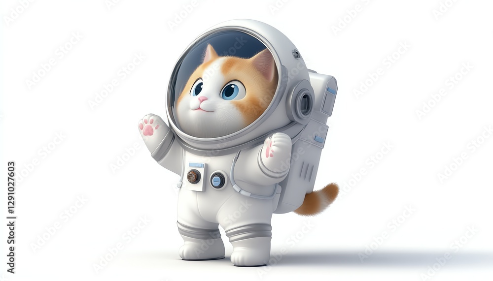 Adorable 3D render cartoon cat astronaut, funny kitten in space suit, cosmic pet mascot illustration, isolated on white background Adorable 3D render cartoon cat astronaut, funny kitten in space suit, cosmic pet mascot illustration, isolated on white background