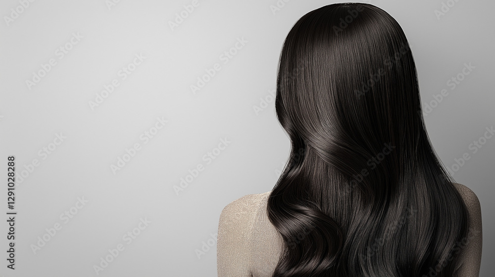 Fototapeta premium Lustrous locks: A portrait of healthy, radiant hair cascading down a woman's back, embodying beauty and vitality. Capturing the essence of luxurious haircare and feminine elegance.