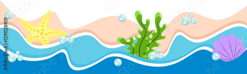 Wavy Beach With Coral Border