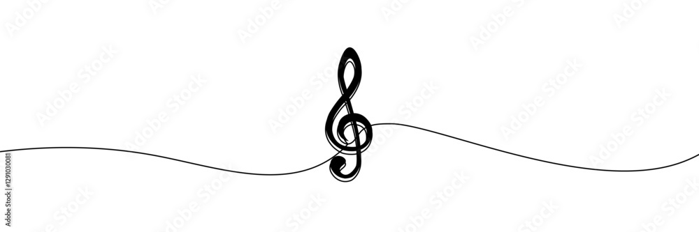 Simple continuous line drawing of a treble clef, symbolizing music, melody, creativity in a minimalist style with black color. One line icon. Continuous line treble clef icon. Vector illustration. Simple continuous line drawing of a treble clef, symbolizing music, melody, creativity in a minimalist style with black color. One line icon. Continuous line treble clef icon. Vector illustration.