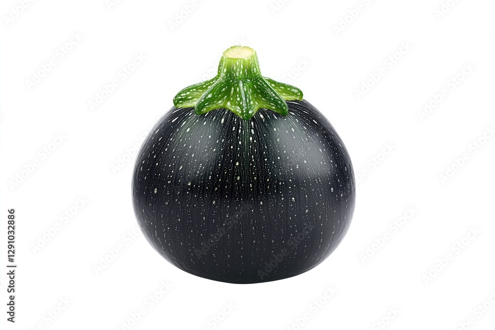 Round, glossy vegetable with vibrant green top, showcasing fresh