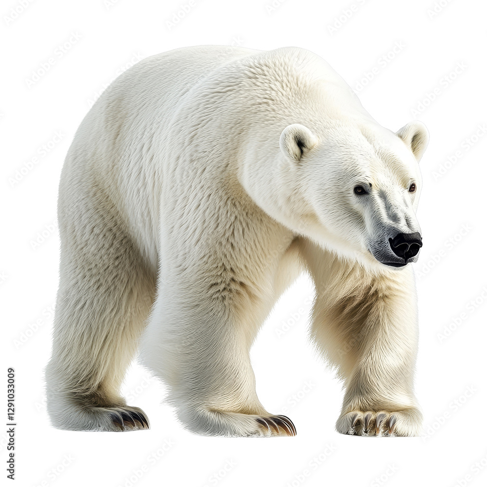 A majestic polar bear stands alone against a soft transparent background in a serene display of its natural beauty, Polar bear isolated on transparent background A majestic polar bear stands alone against a soft transparent background in a serene display of its natural beauty, Polar bear isolated on transparent background