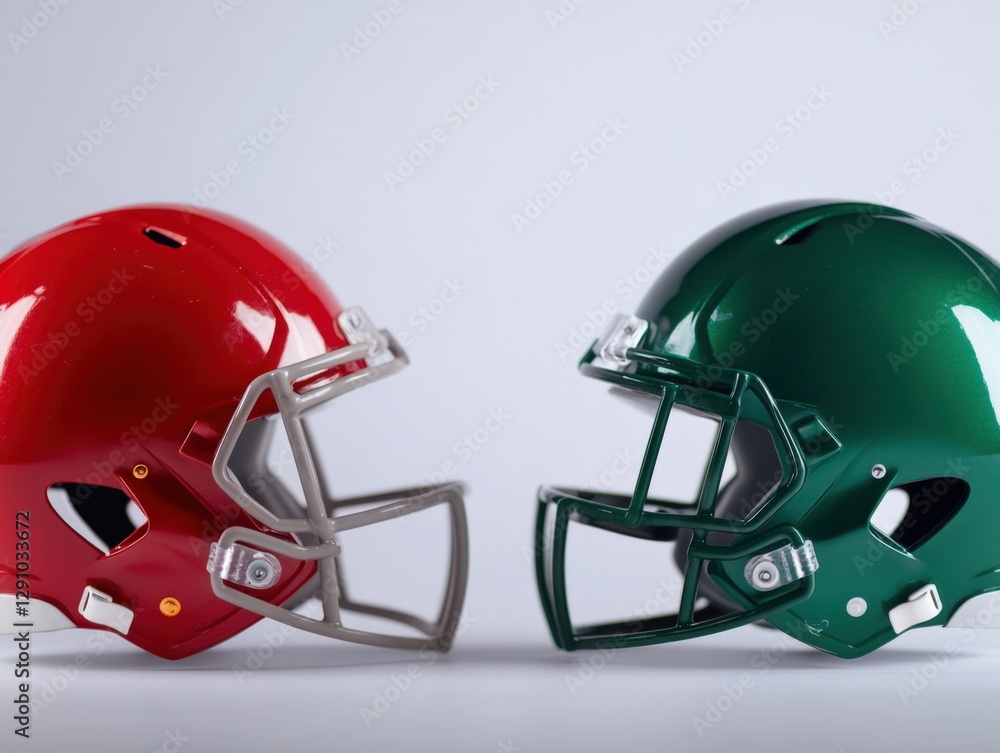 Fototapeta premium Two Football Helmets facing each other