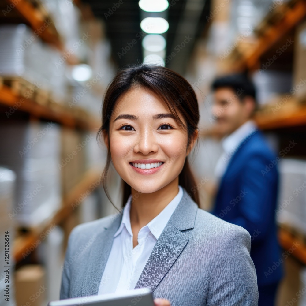Smiling Professional in Warehouse Environment Smiling Professional in Warehouse Environment