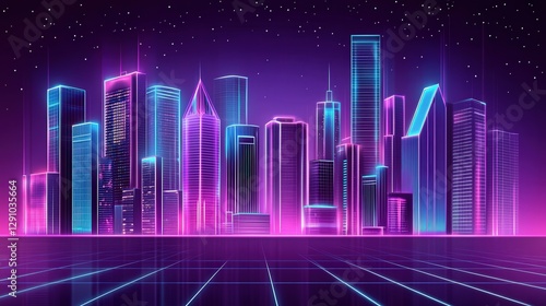 Vibrant neon skyline at night showcasing futuristic architecture with glowing lights photo