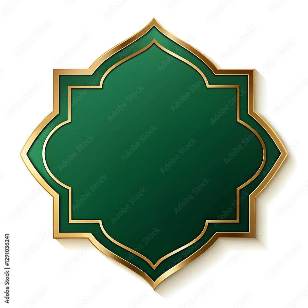 Elegant green and gold Islamic frame design with intricate details