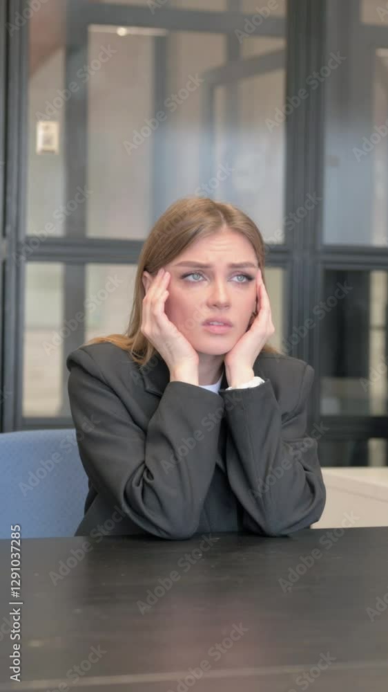 Young Businesswoman with Headache in Office Young Businesswoman with Headache in Office