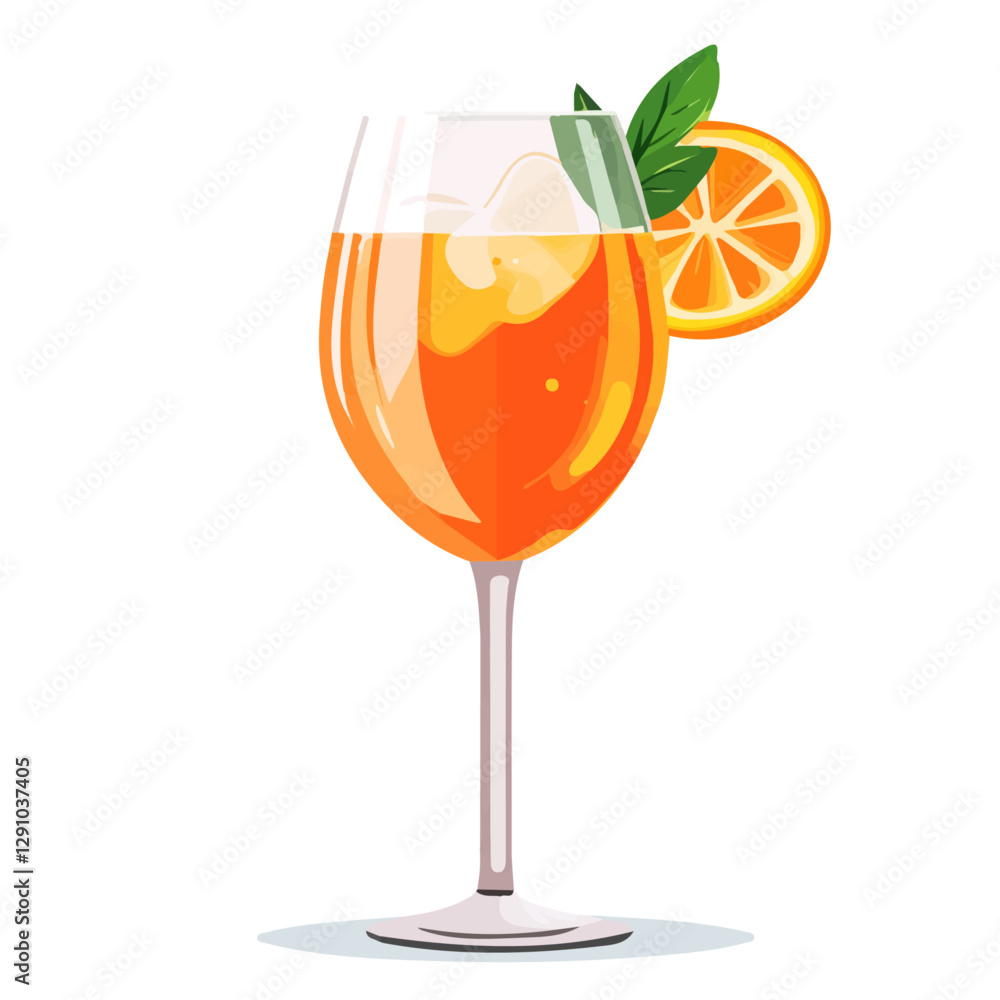 Minimalist flat illustration of an Aperol Spritz, featuring a clean design isolated on a white background.
Minimalist flat illustration of an Aperol Spritz, featuring a clean design isolated on a white background.