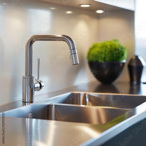 Modern kitchen sink and faucet photo