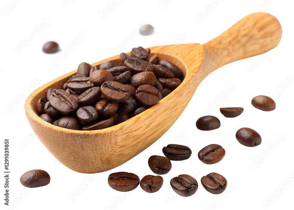 Fototapeta premium coffee, Fresh Roasted Coffee Beans in Wooden Scoop, beans, fresh, roasted, wooden, scoop, dark, aromatic, natural, organic, rich, tasty, bold, crunchy, delicious, wholesome, pure, elegant, flavorful