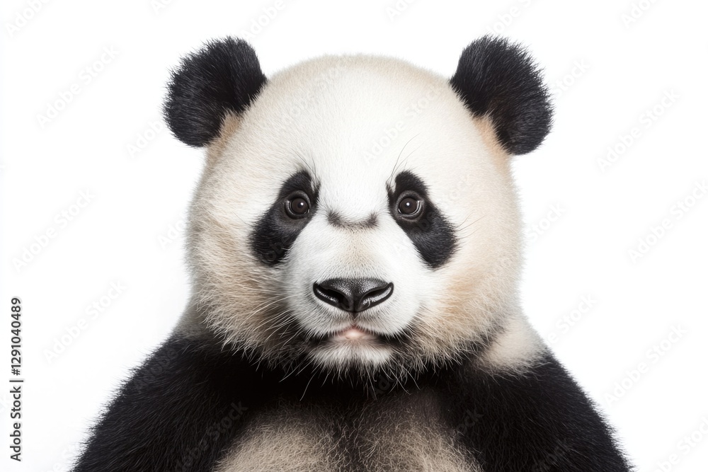 A close-up view of a panda bear sitting on a white background A close-up view of a panda bear sitting on a white background