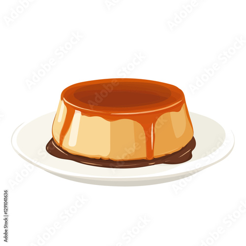 Minimalist flat illustration of Caramel flan, featuring a clean design isolated on a white background.

