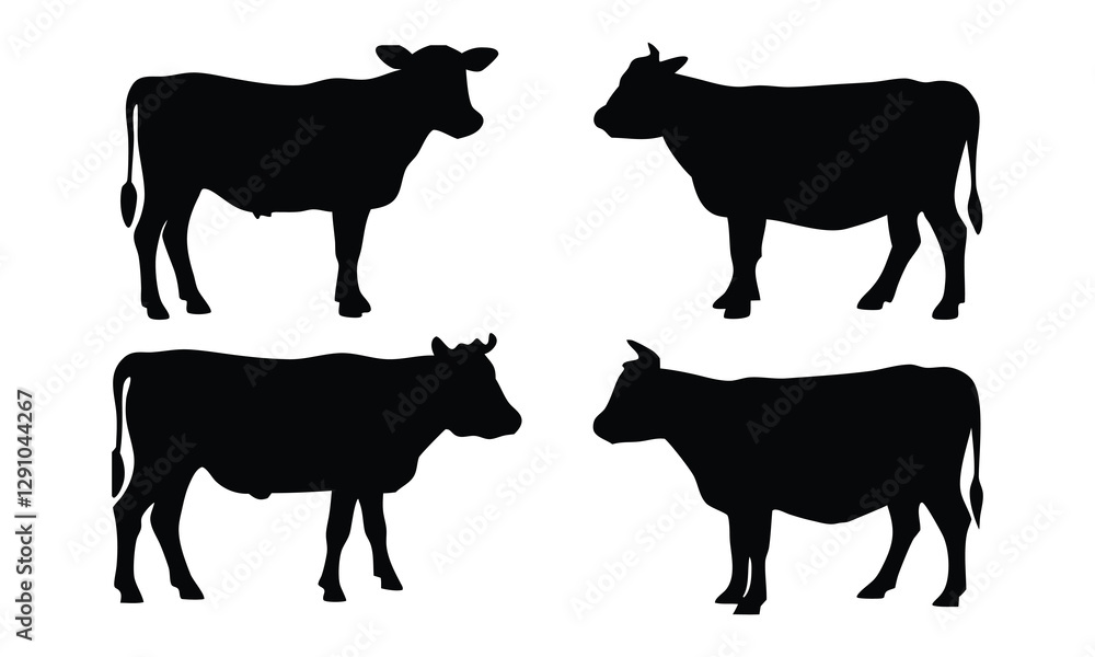 Cow silhouette vector set, black cow icon vector bundle Cow silhouette vector set, black cow icon vector bundle
