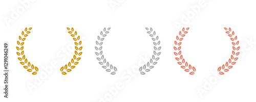 Laurel wreath of victory icon. Set of gold, silver and bronze medals. Laurel frame ranking decoration. Set best seller icon design with laurel.