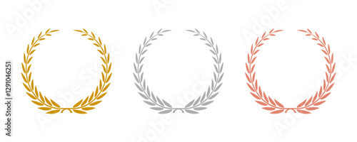 Laurel wreath icon set. Leaf floral luxury champion emblem icon set. Circle Leaf Award for Winner Glyph Pictogram