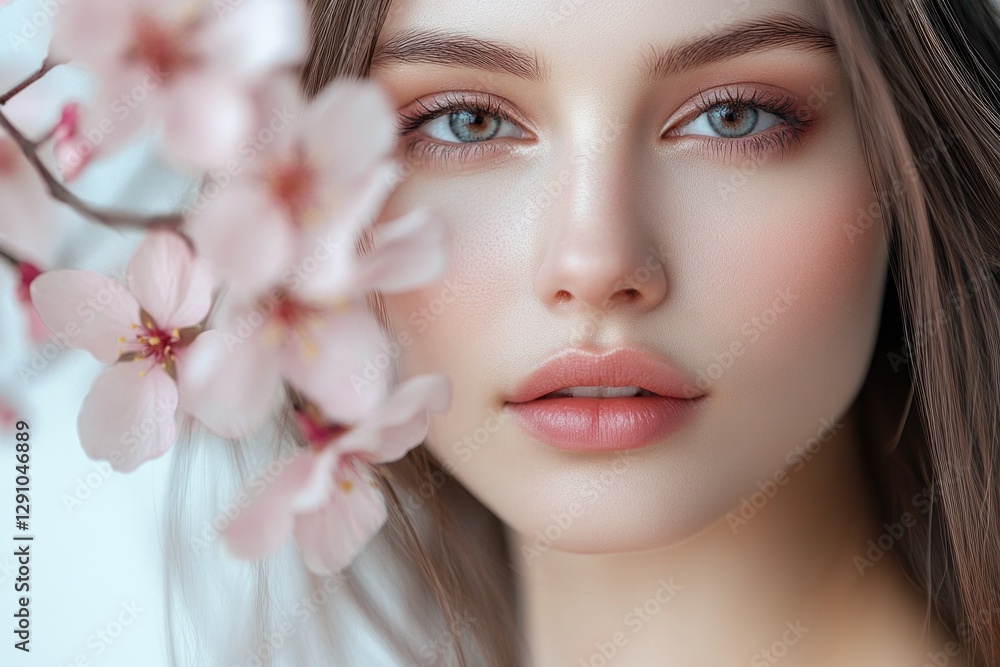 Close-up portrait of a woman with a flower in her hair, suitable for beauty or lifestyle themes Close-up portrait of a woman with a flower in her hair, suitable for beauty or lifestyle themes
