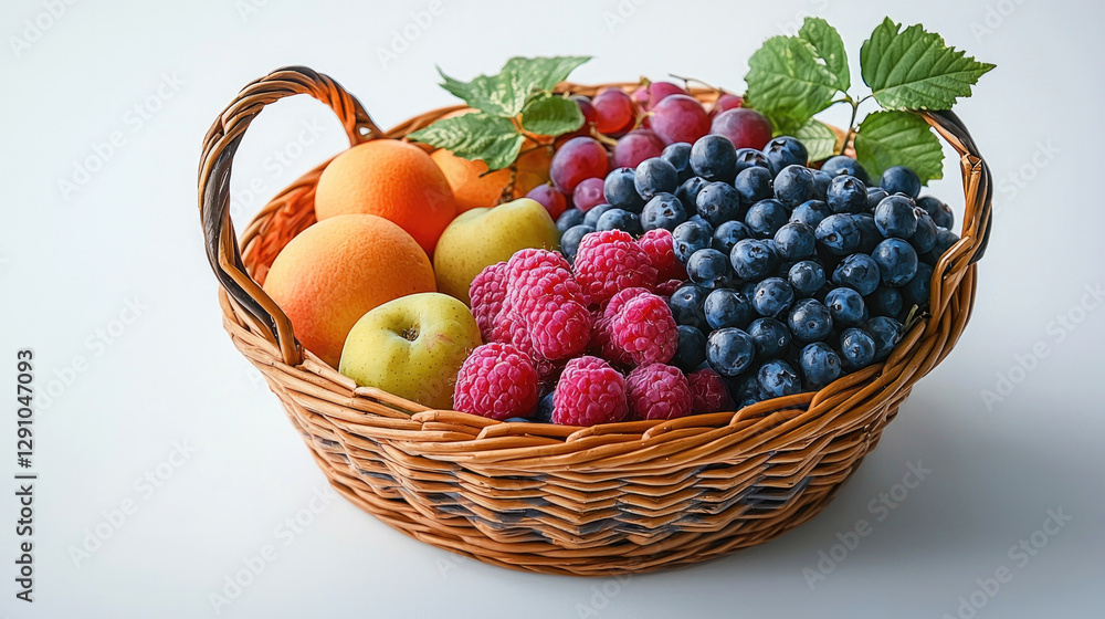 fresh fruit basket filled with oranges, apples, grapes, and berries, showcasing vibrant colors and natural beauty fresh fruit basket filled with oranges, apples, grapes, and berries, showcasing vibrant colors and natural beauty