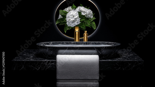 Luxurious modern bathroom sink in black white and gold colors for interior design