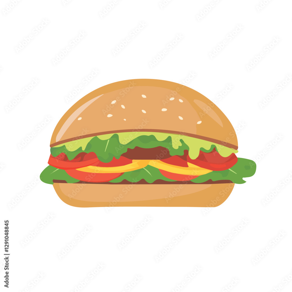 Minimalist flat illustration of Hamburger, featuring a clean design isolated on a white background.
Minimalist flat illustration of Hamburger, featuring a clean design isolated on a white background.