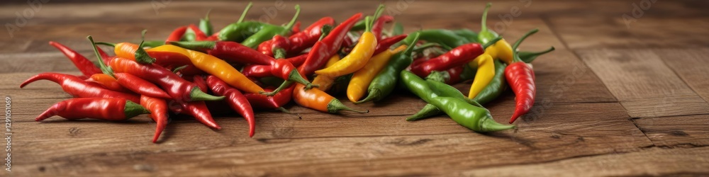 Freshly picked beautiful chilli peppers on a wooden table, natural, chilli, peppers Freshly picked beautiful chilli peppers on a wooden table, natural, chilli, peppers