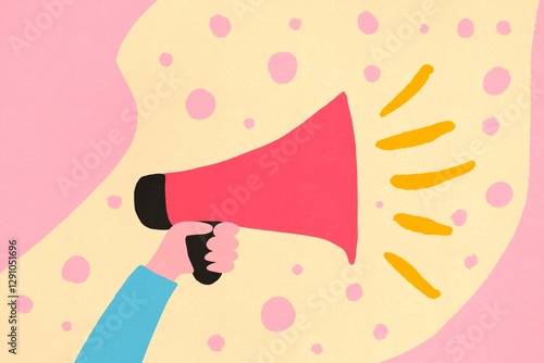 Hand holding a megaphone in a minimalist illustration