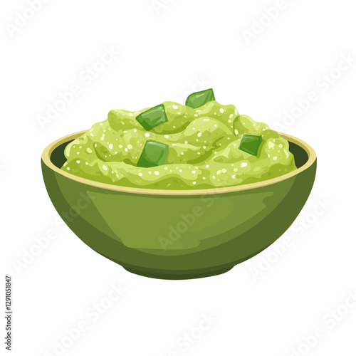 Minimalist flat illustration of Guacamole, featuring a clean design isolated on a white background.

