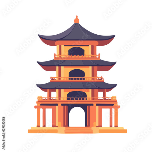 Minimalist flat illustration of Pagoda, featuring a clean design isolated on a white background.

