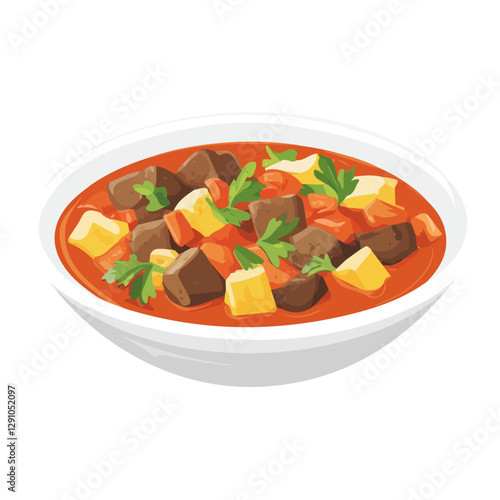 Minimalist flat illustration of Gulasch, featuring a clean design isolated on a white background.

