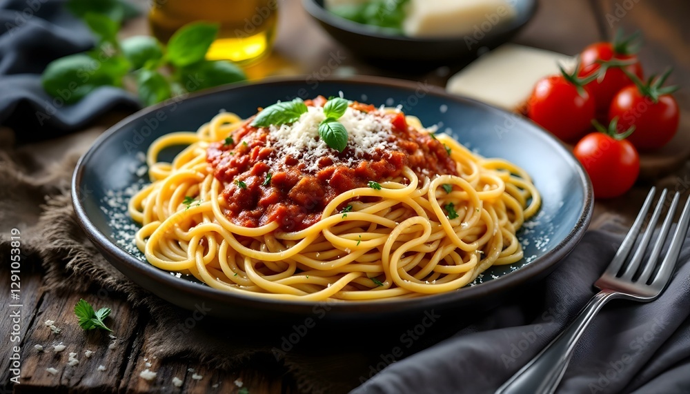 Traditional Spaghetti Bolognese on Rustic Wooden Table Traditional Spaghetti Bolognese on Rustic Wooden Table