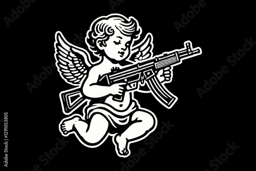 vintage cupid dark art black and white illustration design