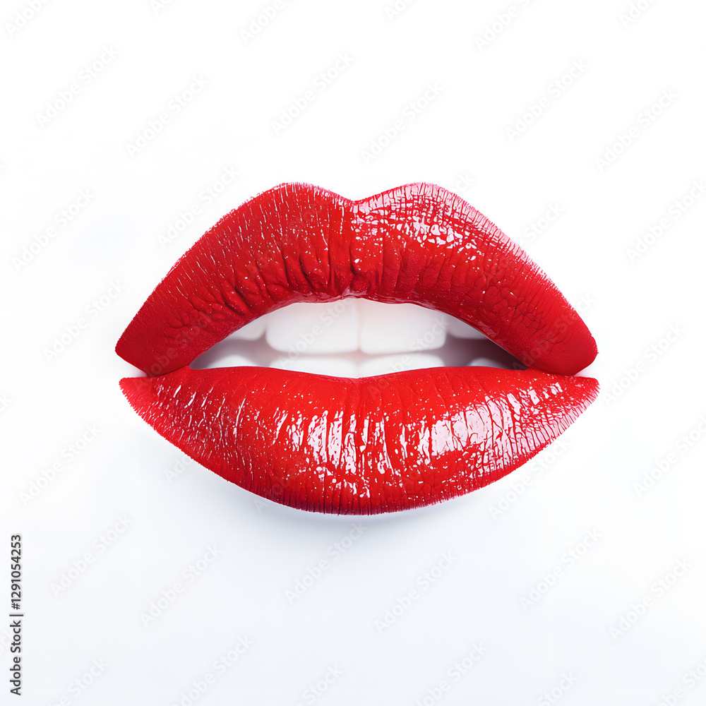 Obraz premium Red lipstick kiss isolated on white background