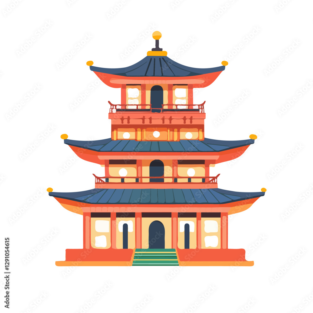 Minimalist flat illustration of Pagoda, featuring a clean design isolated on a white background.
Minimalist flat illustration of Pagoda, featuring a clean design isolated on a white background.