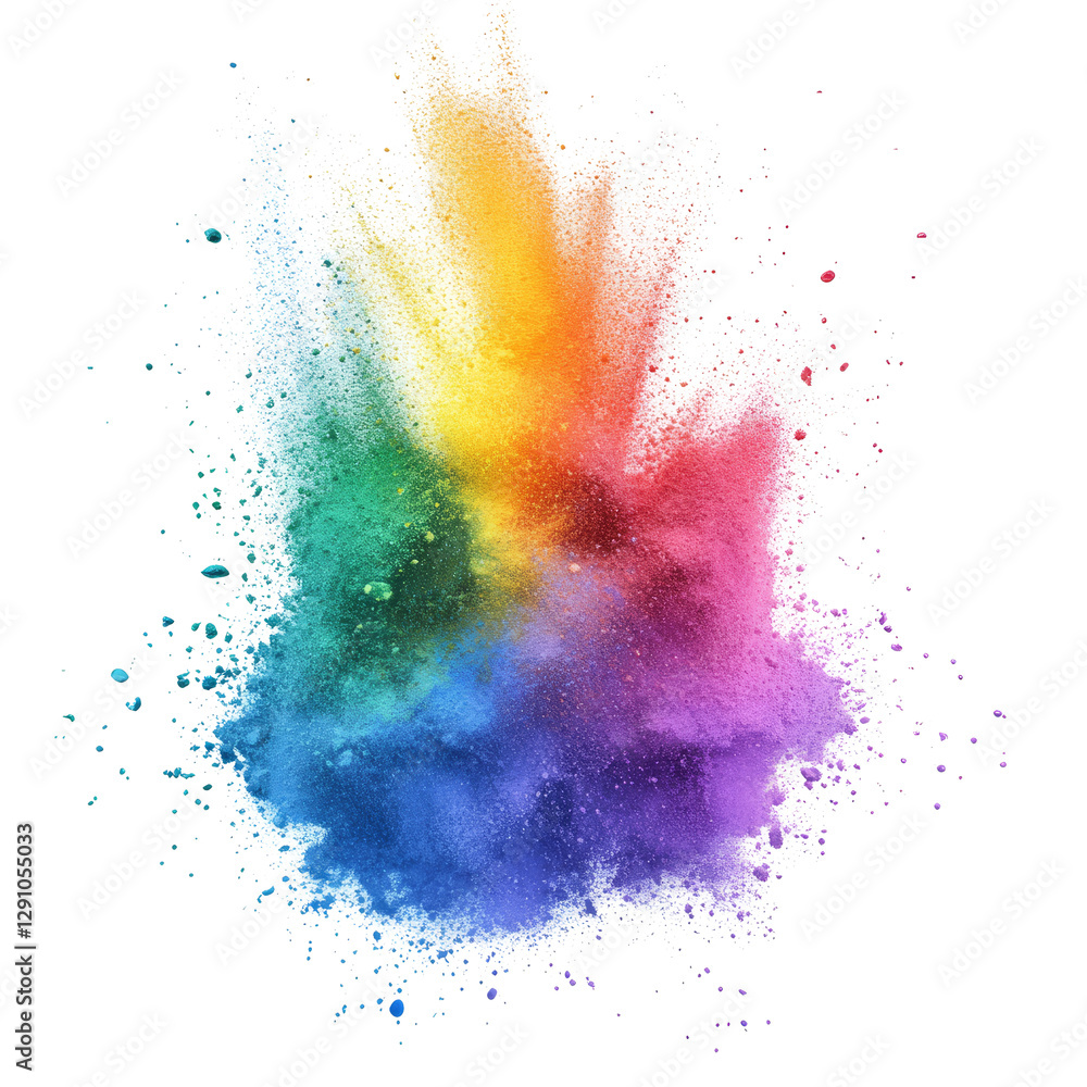 Fototapeta premium Vibrant rainbowcolored paint powder splash isolated on a transparent background for creative artistic projects, rainbow colored paint powder splash isolated