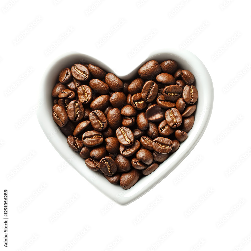 Heartshaped cup filled with rich coffee beans on a clean transparent background creating a cozy and inviting atmosphere, coffee beans in a heart shaped cup on transparent backgroundfile Heartshaped cup filled with rich coffee beans on a clean transparent background creating a cozy and inviting atmosphere, coffee beans in a heart shaped cup on transparent backgroundfile
