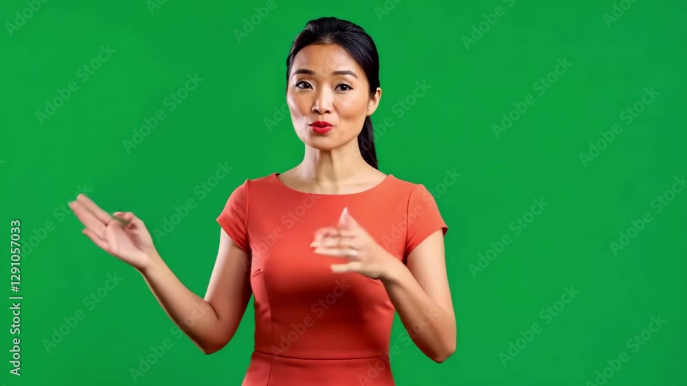 A confident woman gesturing naturally as if giving an engaging lecture or presentation A confident woman gesturing naturally as if giving an engaging lecture or presentation
