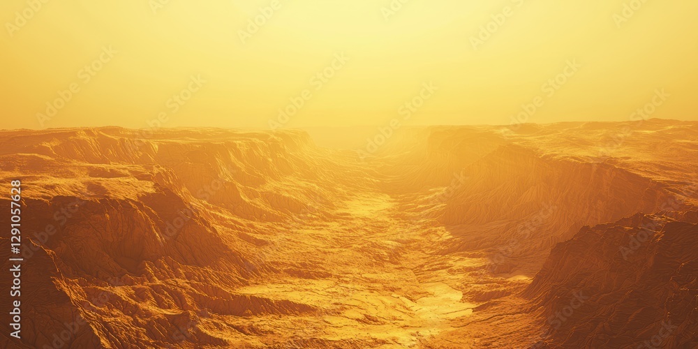 Naklejka premium 3d background minimalistic mockup with space for text, panoramic view of a canyon with warm golden tones