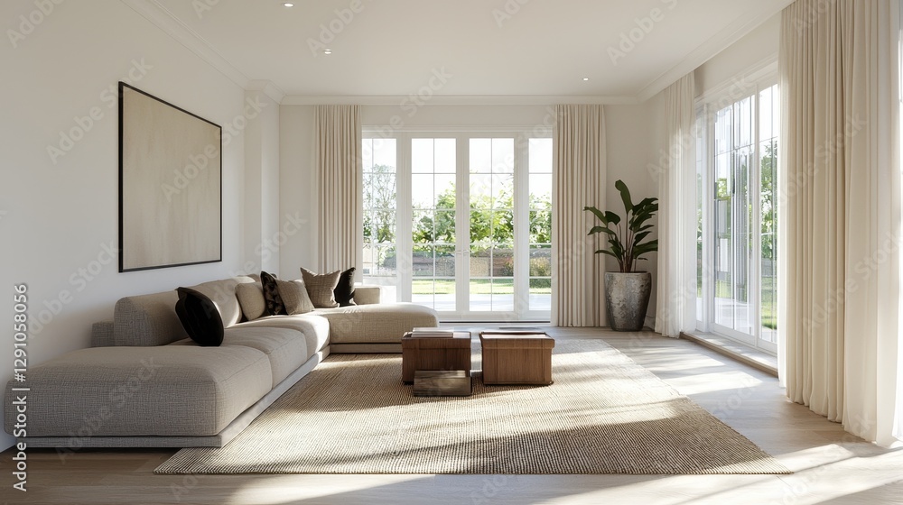 A bright, spacious living room featuring a modern sofa, large windows, and stylish decor, inviting natural light and a cozy atmosphere. A bright, spacious living room featuring a modern sofa, large windows, and stylish decor, inviting natural light and a cozy atmosphere.