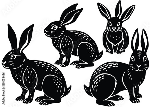 Rabbit Silhouette set black Vector design, Rabbit Illustration Vector animal set Design for Printing and Craft Projects.