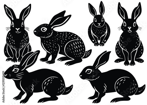 Rabbit Silhouette set black Vector design, Rabbit Illustration Vector animal set Design for Printing and Craft Projects.