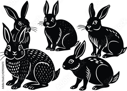 Rabbit Silhouette set black Vector design, Rabbit Illustration Vector animal set Design for Printing and Craft Projects.