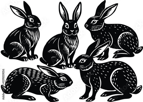 Rabbit Silhouette set black Vector design, Rabbit Illustration Vector animal set Design for Printing and Craft Projects.