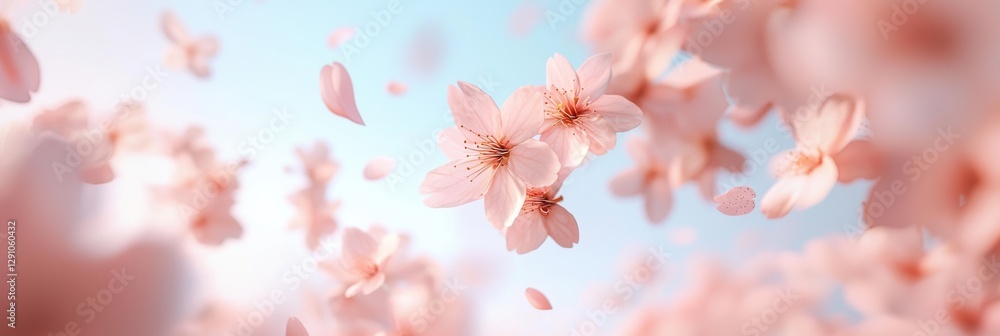 3d background minimalistic mockup with space for text, soft pink cherry blossoms gently falling with a dreamy pastel sky 3d background minimalistic mockup with space for text, soft pink cherry blossoms gently falling with a dreamy pastel sky