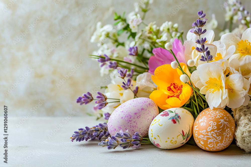 Elegant Easter card with flowers and eggs Elegant Easter card with flowers and eggs