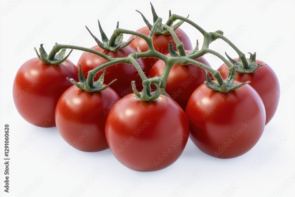 Fresh, ripe tomatoes clustered on vine, showcasing vibrant red c Fresh, ripe tomatoes clustered on vine, showcasing vibrant red c