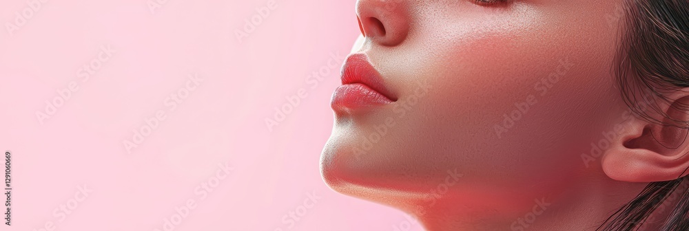 3d background minimalistic mockup with space for text, artistic close-up of a young girlâ???s face with light pastel color accents 3d background minimalistic mockup with space for text, artistic close-up of a young girlâ???s face with light pastel color accents