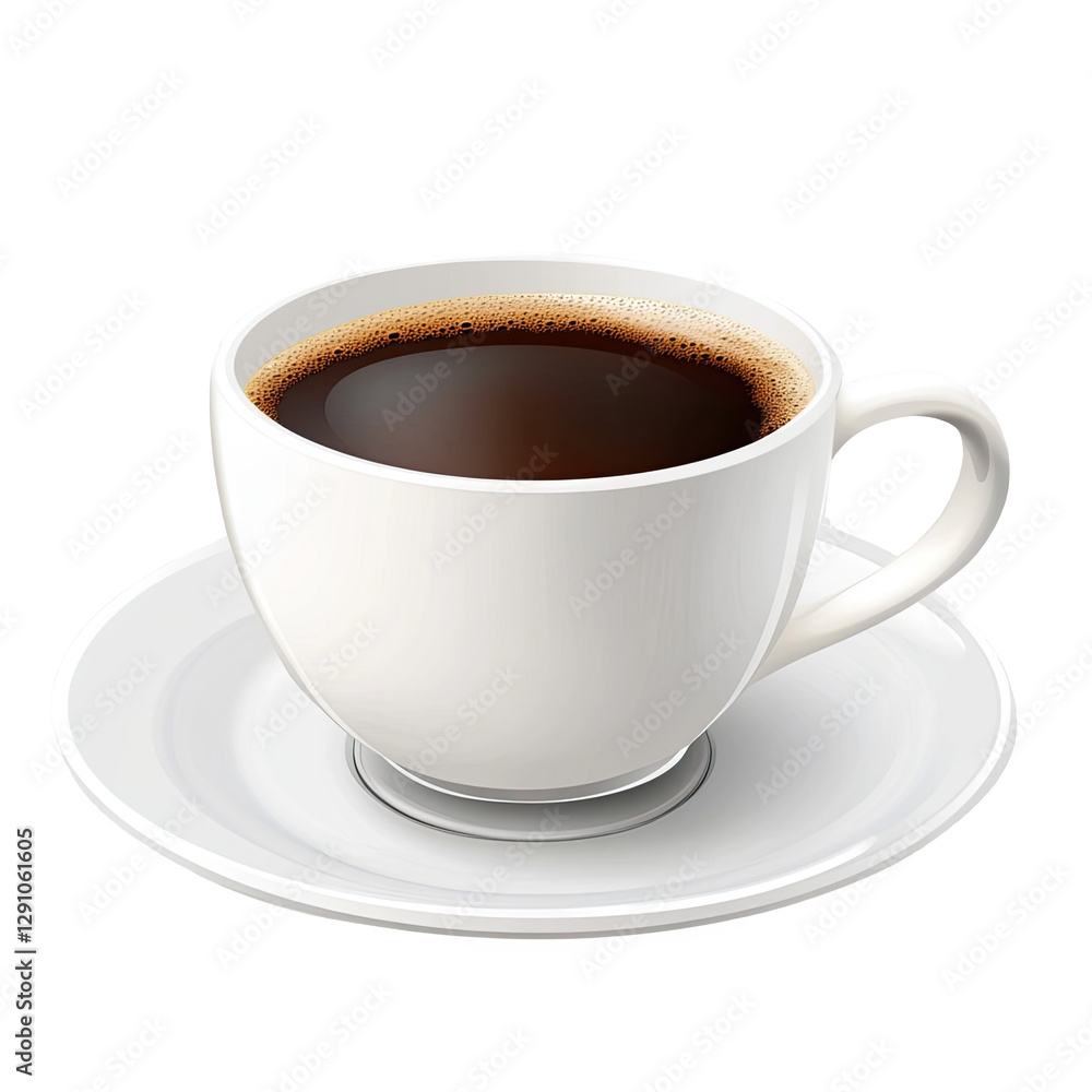 Obraz premium A close-up of a steaming cup of black coffee on a white saucer, perfect for morning routines or cozy moments.