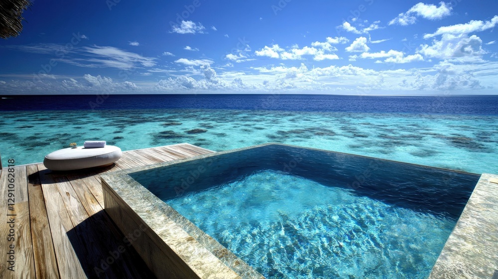 Fototapeta premium Luxurious Tropical Poolside Retreat with Ocean View and Serenity in Exotic Paradise